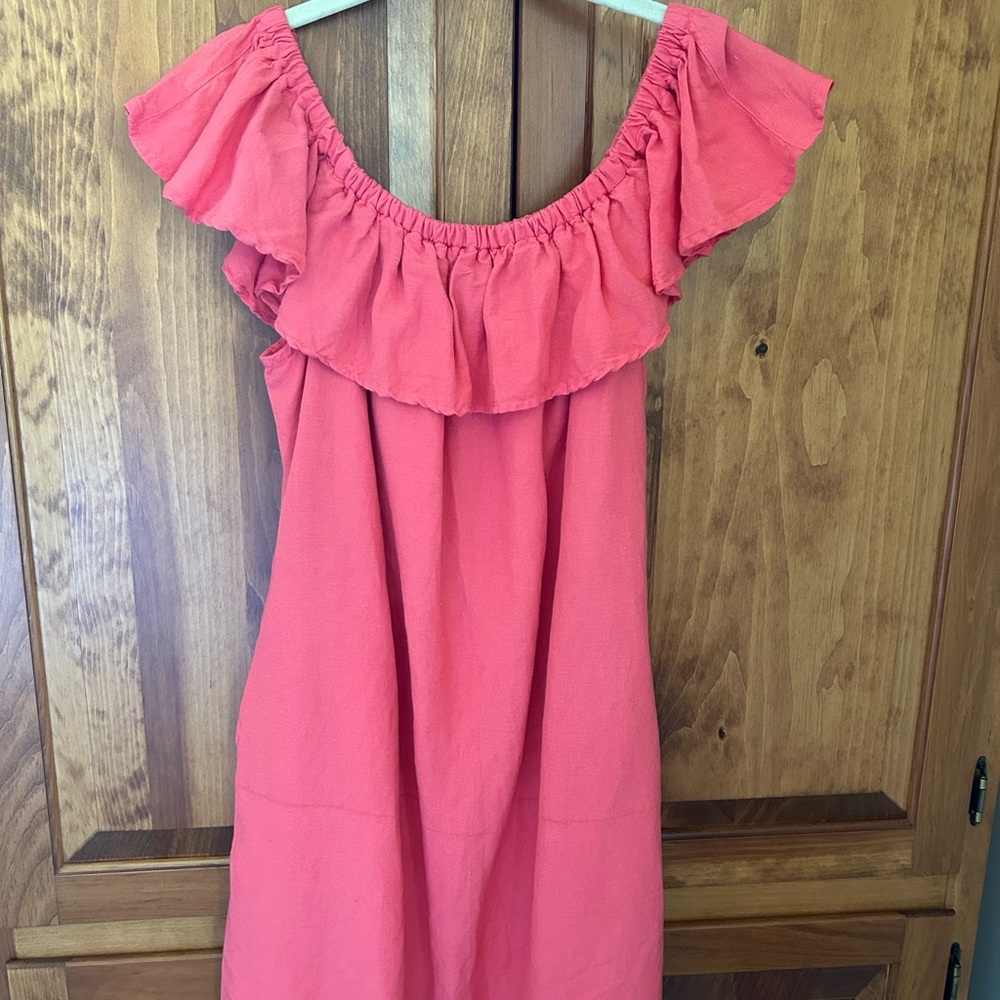 Coral Ruffle Off-Shoulder Dress